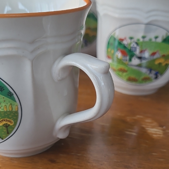 Vintage Newcore Country Village Stoneware Tea Cup Set Of 6 - Picture 2 of 10